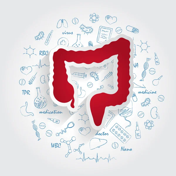 Tıbbi özellikleri için simgeler. Enterology ve bağırsak kavramı. Elle çizilmiş tıp Doodle ile vektör çizim.