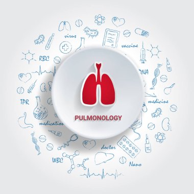 Icons For Medical Specialties. Pulmonology Concept. Vector Illustration With Hand Drawn Medicine Doodle. clipart