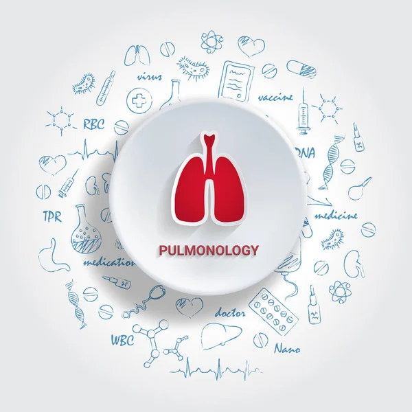 Ícones para Especialidades Médicas. Conceito de Pneumologia. Ilustração vetorial com doodle de medicina desenhada à mão . —  Vetores de Stock