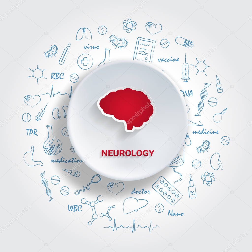 Icons For Medical Specialties. Neurology Concept. Vector Illustration With Hand Drawn Medicine Doodle.