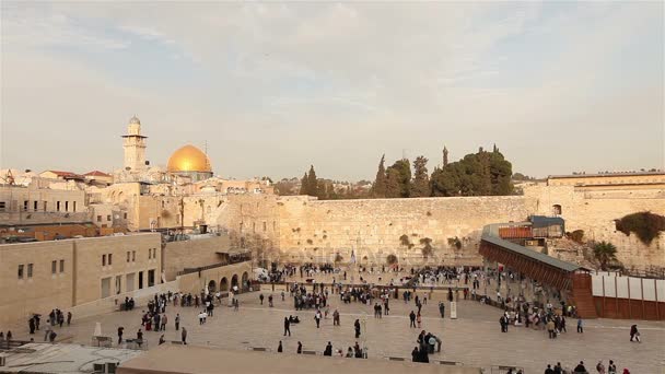 Jerusalén, Muro Occidental y Cúpula de la Roca, Bandera de Israel, plan general — Vídeo de stock