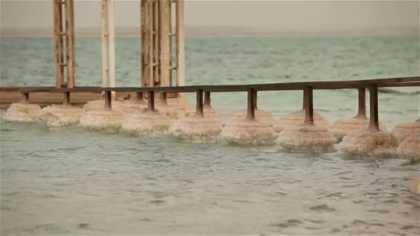 死海塩堆積物の死海, イスラエル美しいパノラマ ビュー — ストック動画