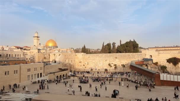 Jeruzalem, Klaagmuur en koepel van de rots, de vlag van Israël, algemene plan, Timelapse — Stockvideo