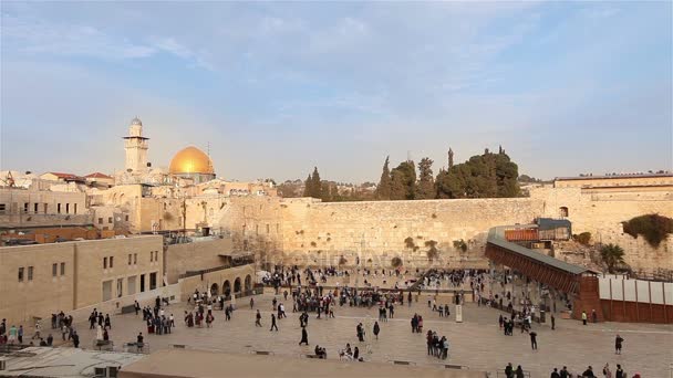 Jerusalén, Muro Occidental y Cúpula de la Roca, Bandera de Israel, plan general — Vídeos de Stock