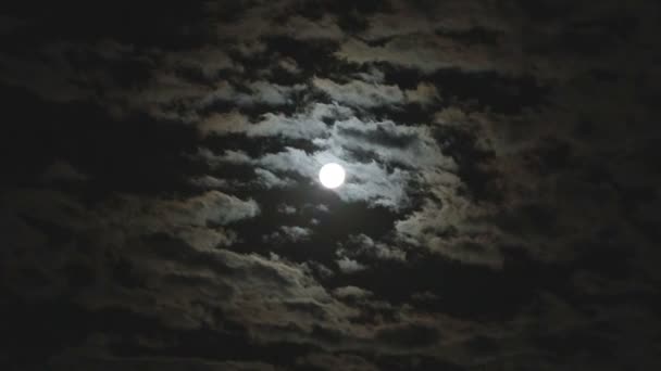 Vollmond am Nachthimmel, heller Mond, Nachthimmel, die Bewegung der Wolken am Nachthimmel vor dem Hintergrund eines hellen Mondes — Stockvideo