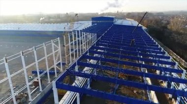 Bitki inşaat, inşaat büyük fabrika, Sanayi Dış, şantiye, havadan görünümü, metal ve beton yapılar, inşaat makinaları