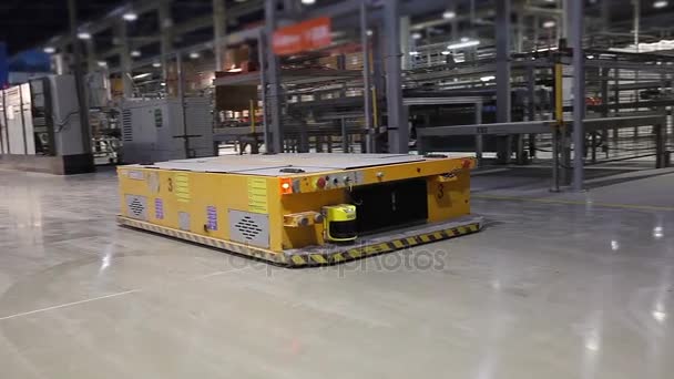 Industrial interior, modern factory interior, Electrical Automated Guided Vehicles Platform, close-up — Stock Video