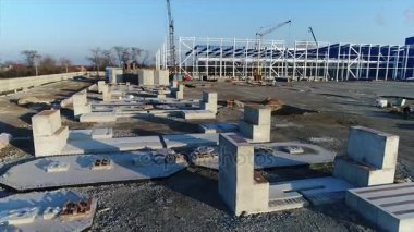 İnşaat büyük bitki veya fabrika, Sanayi Dış, panoramik, şantiye, metal yapı, inşaat makinaları, inşaat görünümünü