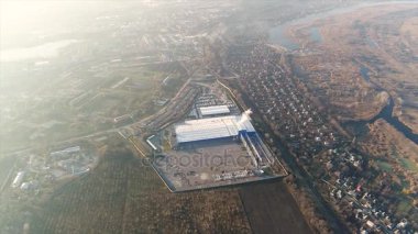 Hava, şantiye, metal yapı, inşaat makinaları, inşaat hava görünümünü büyük bir bitki veya fabrika, Sanayi Dış, panoramik görünümünün İnşaat