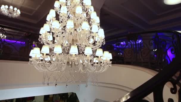 Vintage chandelier in the restaurant, interior — Stock Video