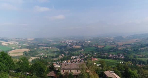 イタリアの古い都市の背景に、山の上に美しいブドウ園 — ストック動画