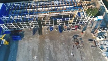 Hava, şantiye, metal yapı, inşaat makinaları, inşaat hava görünümünü büyük bir bitki veya fabrika, Sanayi Dış, panoramik görünümünün İnşaat