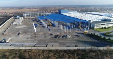 İnşaat büyük endüstriyel bina veya fabrika, Endüstriyel Bina dış, modern endüstriyel dış, panoramik, havadan görüntüleme
