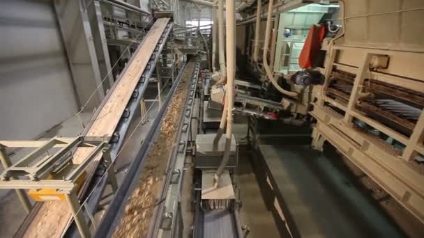 ベルトコンベア工場、セラミック工場設備、コンベア、産業内部コンベア上の原料の輸送上の粘土の輸送 — ストック動画