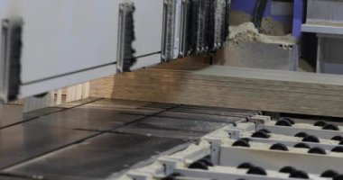 Sanayi iç, mobilya fabrikası, mobilya imalatı, sunta, Mdf, sunta kesme, otomatik hat, ağaç işleme makinesi sürecinin kesme biçimi makine