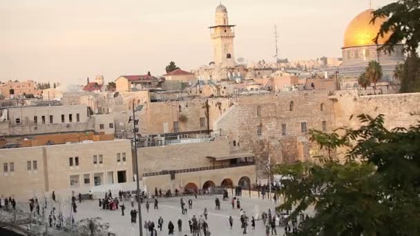 Jeruzalem, Klaagmuur en koepel van de rots, de vlag van Israël, algemene plan, Timelapse — Stockvideo