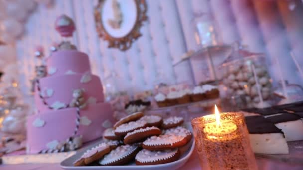 クマ、大きいピンクのケーキ、誕生日ケーキ子供のため子供のためのケーキ — ストック動画
