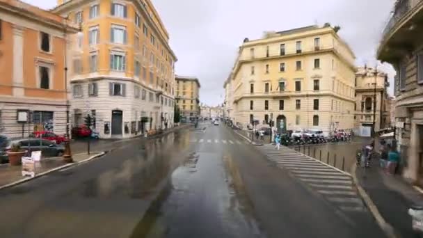 Beautiful streets of Italy, old streets of Rome with a car window — Stock Video