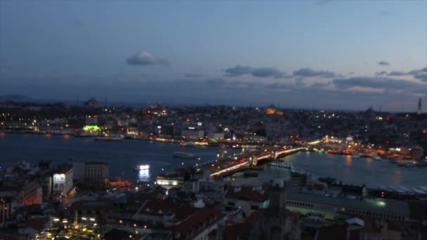 Istanbul natt vidvinkel vy — Stockvideo