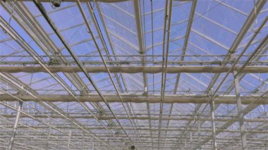 Geniş, modern bir seranın cam çatısını kapatma süreci. Serada zaman aşımına uğramış çatı kapatma