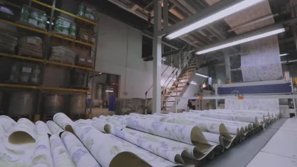 Producción de papel pintado, transportador moderno para la producción de papel pintado — Vídeos de Stock