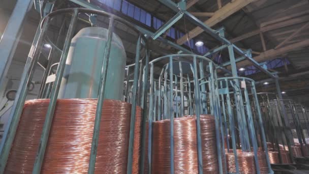 Copper cable manufacturing, inside cable manufacturing workshop, industrial interior — Stock Video