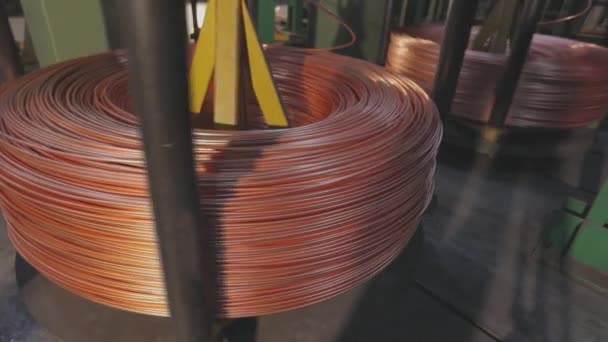 Copper cable, a coil of copper cable. Copper cable manufacturing — Stock Video