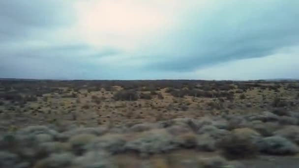 Blick aus dem Autofenster auf die Chili-Felder. Schöne Natur Patagoniens mit Autoscheibe — Stockvideo