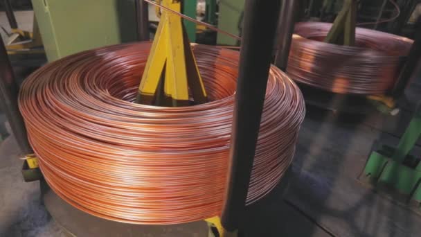 Copper cable production process in a modern factory. Modern cable manufacturing, cable factory. — Stock Video