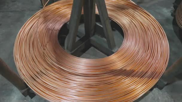 Copper cable, a coil of copper cable. Copper cable manufacturing — Stock Video