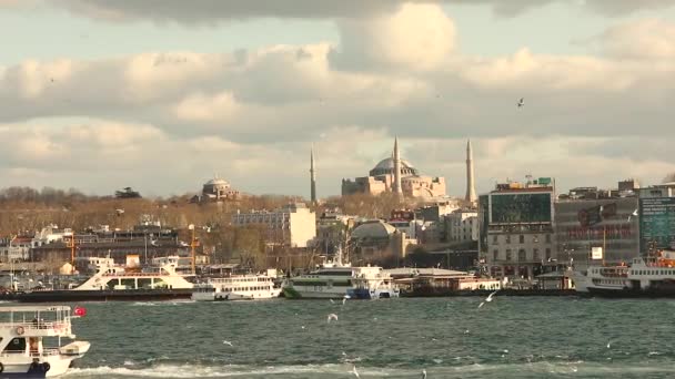 Bosporus, Istanbul, Türkei. Blaue Moschee am Ufer des Bosporus — Stockvideo
