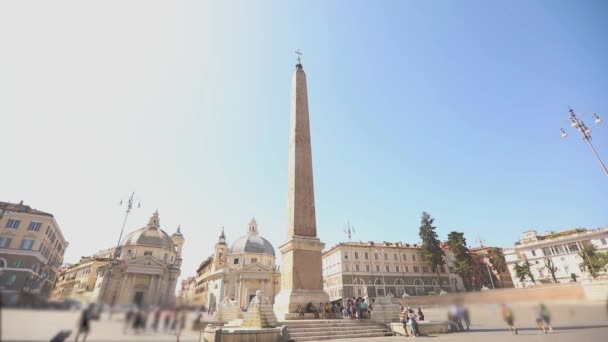 Piazza del Popolo的总体规划，背景为圣玛利亚教堂，意大利罗马 — 图库视频影像