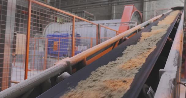 Courroie transporteuse avec billes de sable et de métal. Ligne de courroie transporteuse à l'usine — Video