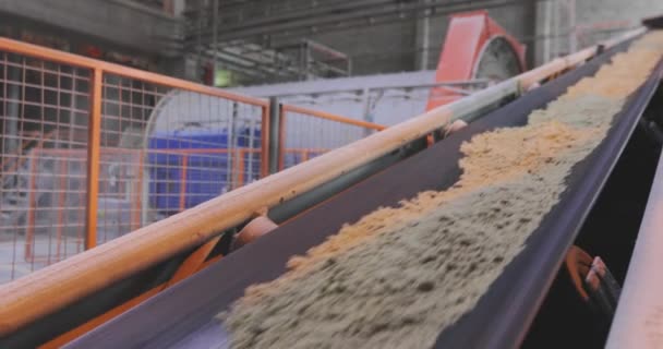 Förderband mit Sand und Metallkugeln. Förderbandlinie in der Fabrik — Stockvideo