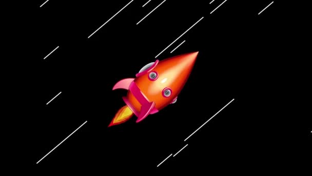 Cartoon Space Rocket Moving in The Space — Stock Video