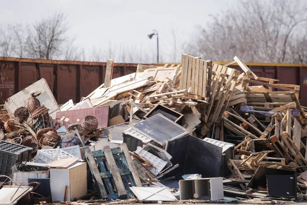 Piles Bois Dans Centre Recyclage — Photo