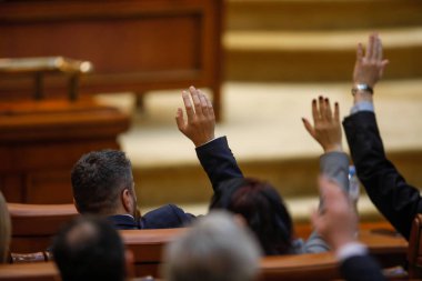 Ellerini yükselterek Romen milletvekillerinin oy