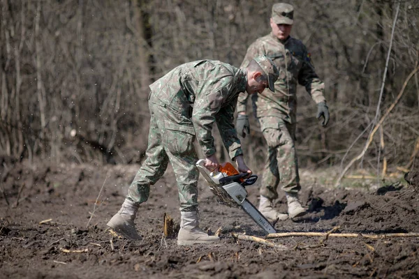 Otopeni Romania February 2020 Romanian Army Soldiers Clear Ground Campaign — 图库照片