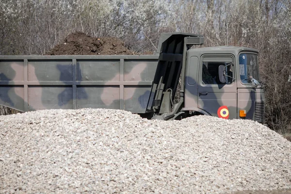 Otopeni Roumanie Février 2020 Des Machines Lourdes Armée Roumaine Nivelent — Photo