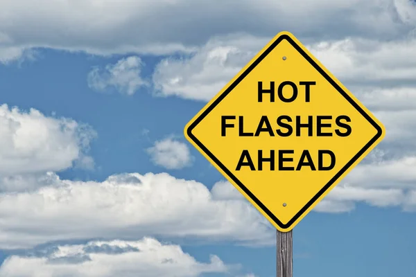 Caution Blue Sky Background - Hot Flashes Ahead — Stock Photo, Image