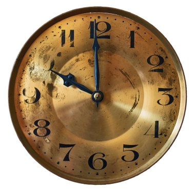 Beyaz arka plan üzerinde yalıtılmış bağbozumu dedesi saat clockface