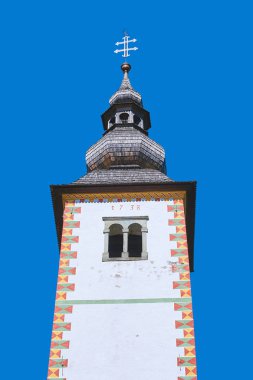 Çan kulesi, Barok Kilisesi, St John the Baptist Ribcev Laz, Slovenya Bohinj Gölü kıyısında yer alan içinde