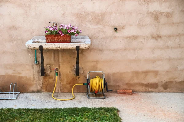 Dekorativer Blumenkasten in einer Gartenspüle — Stockfoto