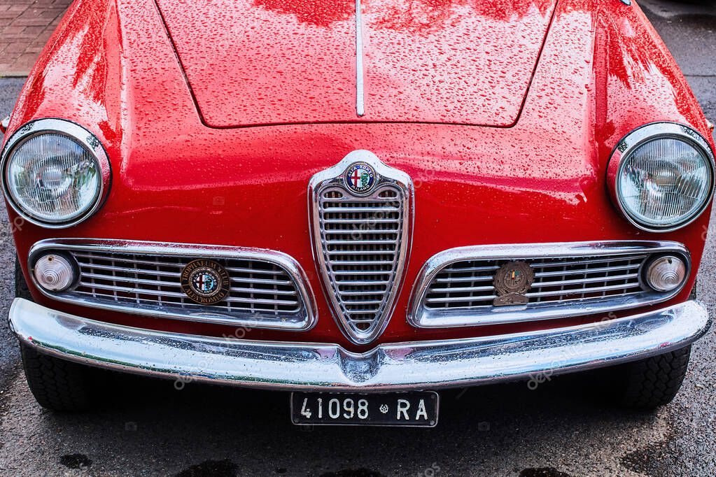 Lviv, Ukraine, June 5, 2016: Vintage red car Alfa Romeo Giulietta Sprint released circa 1955 in Italy.