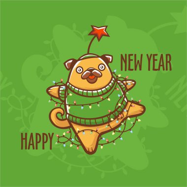 Şirin Yeni Yıl Pug 'ı (illüstrasyon 3)