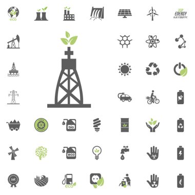 gaz yakıtlı elektrik santrali simgesi. Eko ve alternatif enerji vektör Icon set. Enerji kaynağı elektrik güç kaynağı vektör ayarla.
