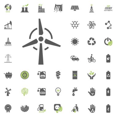 Rüzgar enerji santrali simgesi. Eko ve alternatif enerji vektör Icon set. Enerji kaynağı elektrik güç kaynağı vektör ayarla.