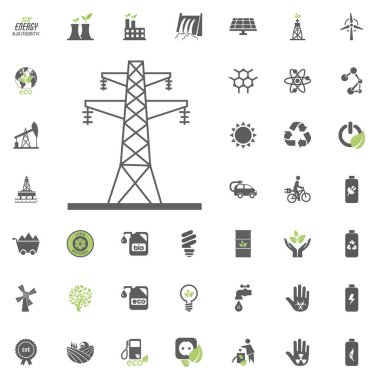 Güç Towers simgesi. Eko ve alternatif enerji vektör Icon set. Enerji kaynağı elektrik güç kaynağı vektör ayarla.