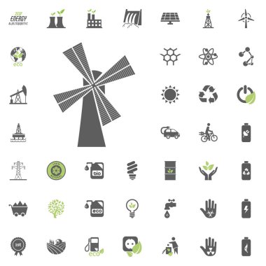 Değirmen simgesi. Eko ve alternatif enerji vektör Icon set. Enerji kaynağı elektrik güç kaynağı vektör ayarla.