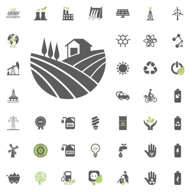 Bahçe simgesi. Eko ve alternatif enerji vektör Icon set. Enerji kaynağı elektrik güç kaynağı vektör ayarla.